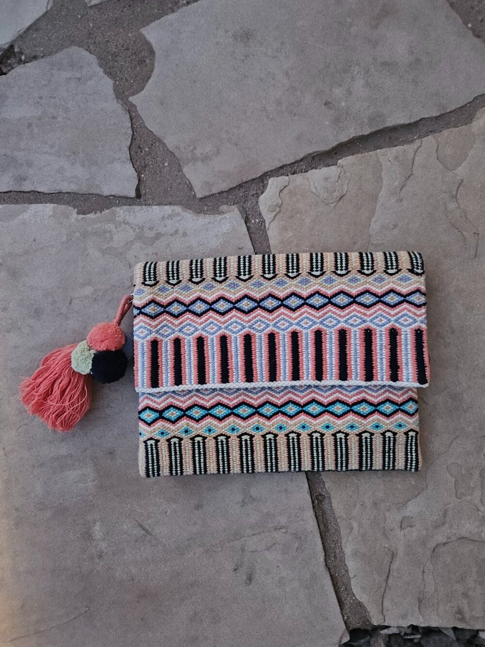 J Jill Cotton Woven Clutch With Tassel